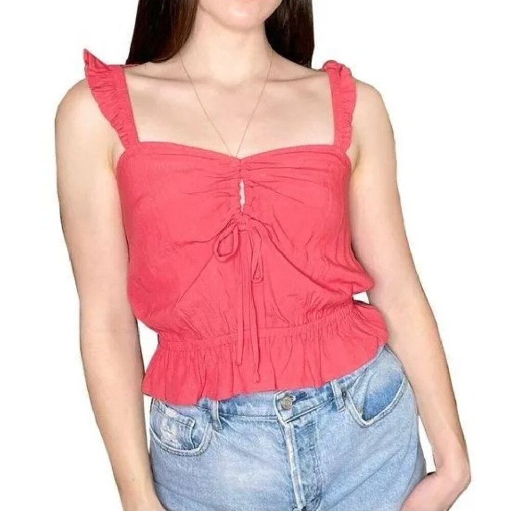 Express Size XL Pink Ruffled Crop Tank Top